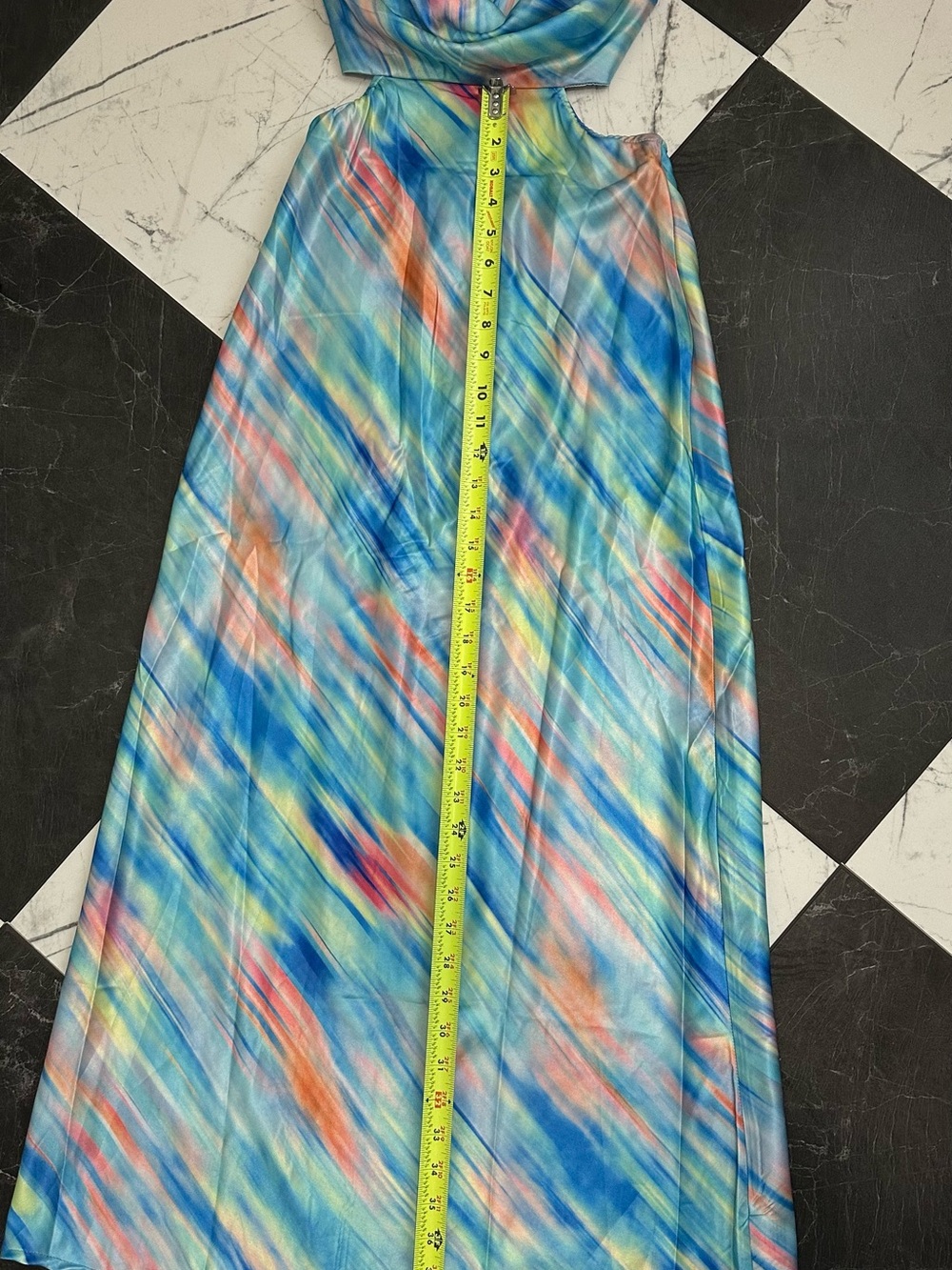 Hello Molly Blue Multi-Color Cowl Neck Maxi Dress - Picture 4 of 9